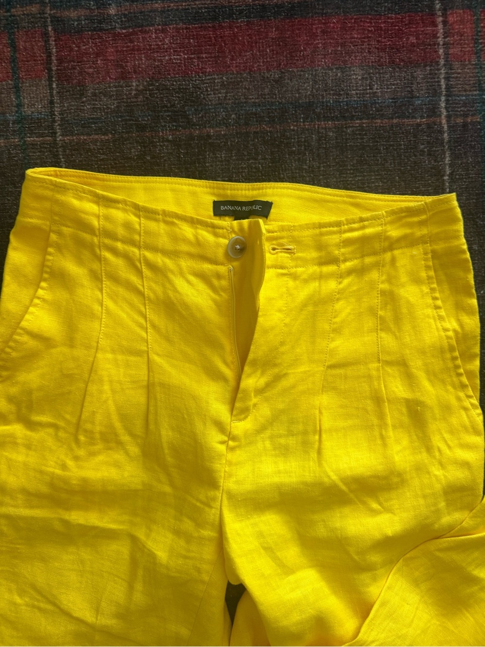 Yellow Linen Pleated Pants - Picture 2 of 9